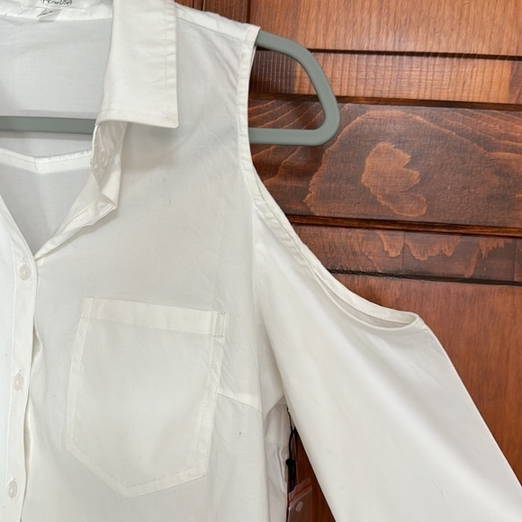 Active USA White Cotton Button Down Cold Shoulder Blouse Large NWT - Picture 6 of 8